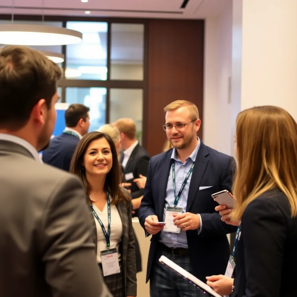 Professionals netwerken tijdens een zakelijk evenement in Brussel
